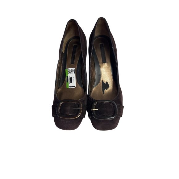 Bandolino Women's Brown Suede Stack Heel Pumps With Buckle Detail Sz 8 - Picture 2 of 12